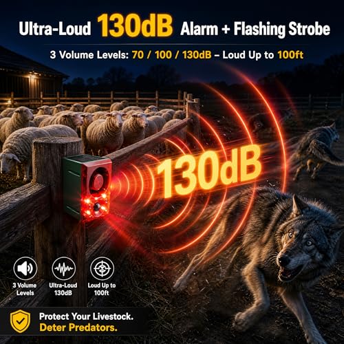 ChunHee Solar Outdoor Motion Sensor Alarm Dog Barking Gunshot Sound 130dB - color: Red-6pack