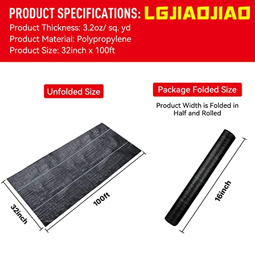 32inchx100ft Weed Barrier Landscape Fabric Heavy Duty, Weed Block Gardening Ground Cover Mat, Weed Control Garden Cloth, Woven Geotextile Fabric for Underlayment, Commercial Driveway Fabric - size: 3.2oz-32Inch*100ft