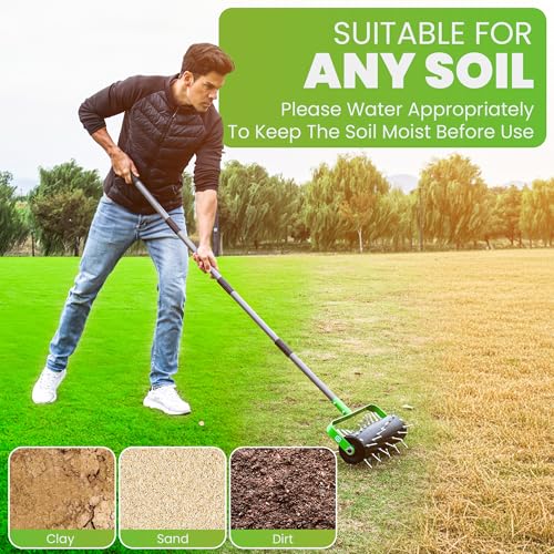 Manual Lawn Aerator Roller Tool 42 Steel Spikes, 57-in Rolling Lawn Aerator - style: Rolling Aerator
