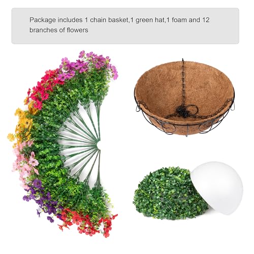 HyeFlora Artificial Fake Hanging Plants Flowers with Basket Outdoor Decor Faux Silk Dasiy Flower Arrangements in Pot Planter for Porch Home Indoor Patio Garden Yard Decoration - color: 6 Multicolor