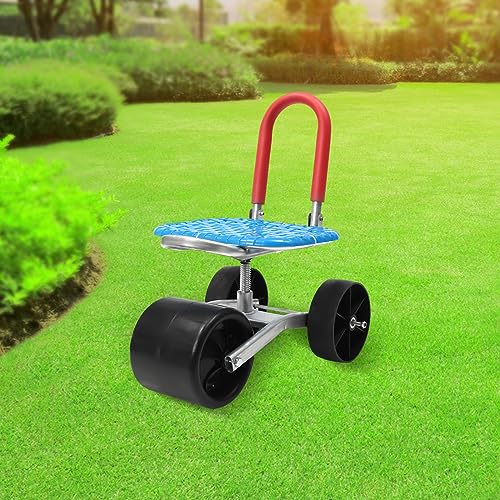 Rolling Garden Seat, 9.06-14.96inch, Mobile Garden Workseat Farmland Kneeler Seat Adjustable 360 Degree Swivel Bench Heavy-Duty High-Carbon Steel Cart Planting Scooter w/ 3 Wheels
