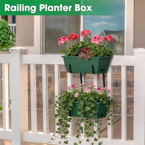 16.9 Inches Deck Railings Planter Box, 2Pcs Hanging Flower Pots, Green - color: Black Green