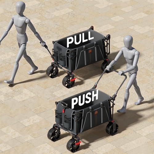 EVER ADVANCED Folding Push Wagon with Brakes, Portable Shopping Cart - color: Gray