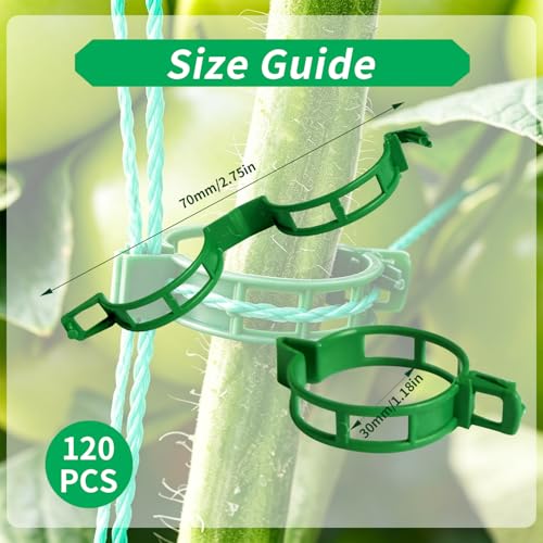 120Pcs Plant Support Clips, Tomato Clips for Climbing Plants, Reusable Plastic Garden Trellis Clips for Vine Vegetables Grape Tomato Cucumber to Grow Upright Healthier - color: Green