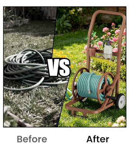 Artigarden Garden Hose Reel Cart with Wheels, Outdoor Water Hose Reel Brown - color: Brown, size: Holds 165 ft