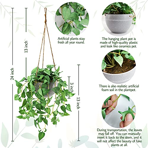 TNNTOPELE 2 Pack Hanging Plant Fake Plants with Pots for Indoor Outdoor - color: Green