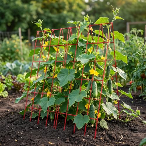 DoCred 39.4" H Cucumber Trellis, 2 Pack Foldable A Frame Garden Trellis - color: Red, size: 39.4" H (Standard)
