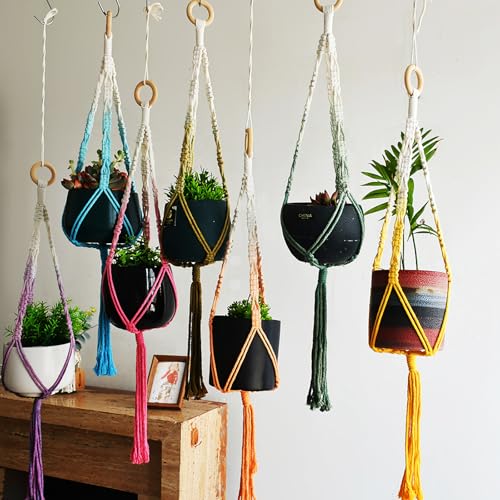 7-Pack Plant Pot Hanger,Indoor Pot Holder, Boho Decor,33“, Green Blue Orange Purple Blue Yellow Pink (No Pot & Plant) - color: Green Blue Orange Purple Blue Yellow Pink