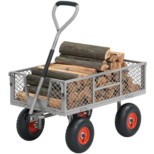 Autodaya Heavy Duty Garden Cart, 900 lb Steel Wagon with All Terrain Tires - color: 900lb|gray&orange