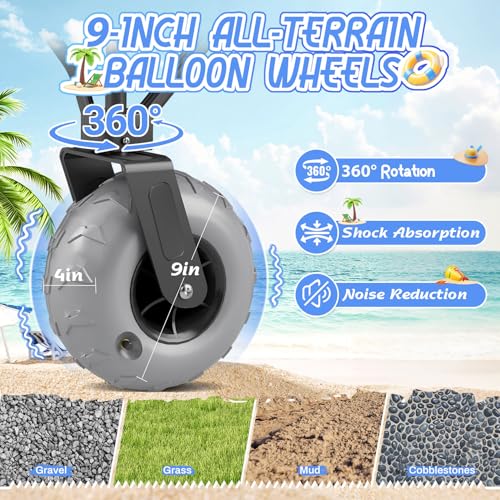 Beach Wagon with Big Wheels for Sand with 9" All Terrain Inflatable Tires - color: Black