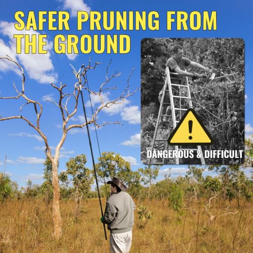 14.5FT Pole Saw for Tree Trimming, 2-In-1 Manual Tree Pruner with Saw, Extendable Long Handle Pole Tree Trimmer, High Reach Limbs Branch Cutter and Pruning Shears for Yard Garden Palm Shrubs - size: 14.5FT