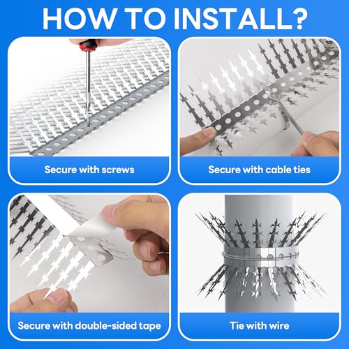 Foneso 304 Stainless Steel Bird Spikes, Anti Climb for Fence & Feeder Poles - size: 80in
