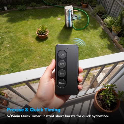 NexusLab Sprinkler Timer with Remote Control, 4-Program Automatic Hose Watering Controller for Garden, Lawn and Greenhouse, Rain Delay, Manual Watering, Child Lock, IP65 Outdoor Design