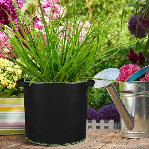YARNOW 5-Pack 4 Gallon Fabric Grow Bags, Non-Woven Plant Pots with Reinforced Handles for Vegetables, Tomatoes, Potatoes, Strawberries, Flowers & Herbs, Outdoor Indoor (Black)