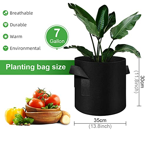 5 Pack 7 Gallon Grow Bags, Heavy Duty Thickened Nonwoven Fabric Pots with Handles, Planter Grow Bags for Vegetables/Flower/Plant/Fruits, Black - color: Black, size: 7 Gallon