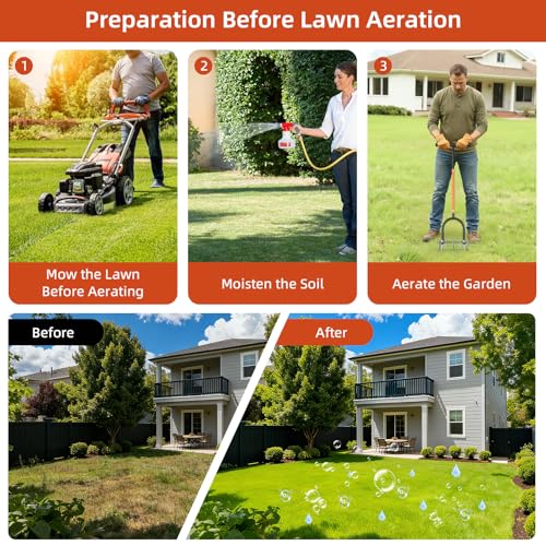 GAINO Lawn Aerator Tool, 15-Spike Aerator, Self-Cleaning, Black & Orange