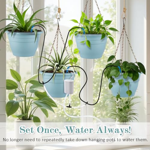 RooTrimmer Hanging Planters 10 Inch, 4 Pcs Flower Pots Automatic Watering System Set, Self Watering Hanging Basket with Drainage Hole for Indoor Outdoor Plants, Decor, Blue - color: Blue, size: 10 Inch-4P