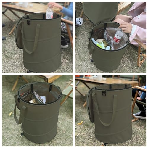 Pop up Camping Trash can,24 Gallon Collapsible Garden bin with lid(Green) - color: Green