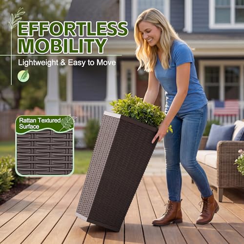 Devoko Resin 30'' Tall Planters, Large Taper Outdoor Planter - color: Brown, size: 30" Set of 2