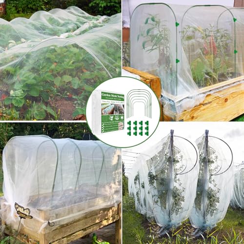 Garden Netting Kit for Raised Beds, 10x30FT Ultra Fine Mesh Netting& 6 Sets Garden Hoops, Garden Bed Row Cover Insect Netting Garden Hoop for Raised Bed Vegetable Plant Flowers Fruit Protection Net