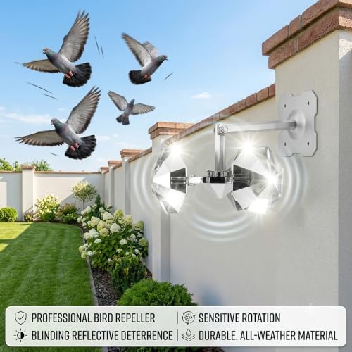 Bird Scare Reflective Device,Silver, Wind Powered Spinning,Bird Scare for Outside, Keep Pigeon Woodpeckers and Seagull Away for Garden Patio Yard,1PCS