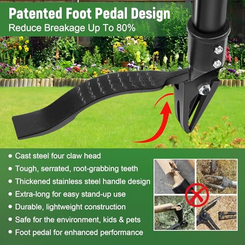 GOXAWEE Stand Up Weed Puller Tool with 46″ Long Handle, Manual Weeder Tool