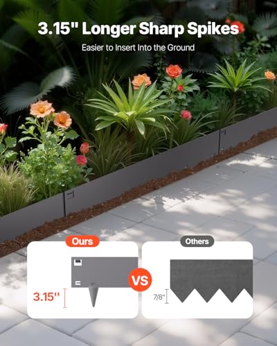 VEVOR Steel Landscape Edging, 5 Packs 39 x 5 in Rust-Resistant Metal Landscape Edging, Bendable Garden Edging Border, Heavy Duty Lawn Edging, Easy-to-Install, Flower Bed Yard Pathway Divider Dark Gray - size: 39" L x 5" H, style: Upgraded version(Dark Gra