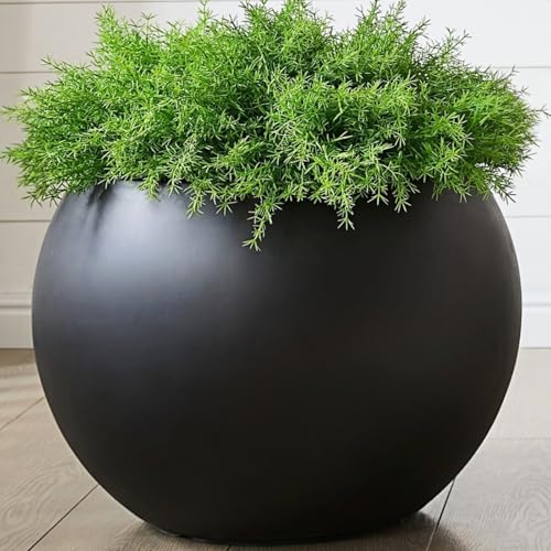 21.3"Dia x 14.8"H Extra Large Fiberstone Sphere Planter, Black Round Pot - color: Black, size: Extra Large