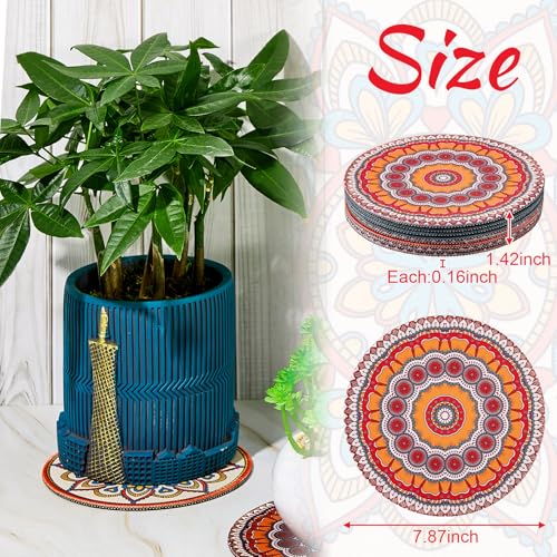 Nuanchu 6 Pcs Boho Plant Coasters 7.87" Rubber Absorbent Non Slip Pot Mats - color: Fashion, size: 8 Inch