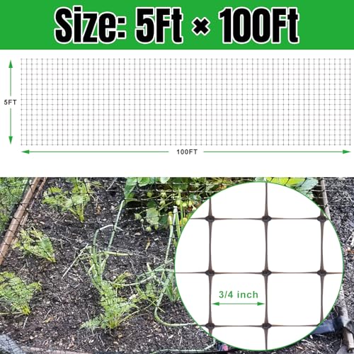 NONMON Bird Netting Deer Fence Netting 5 x 100FT Heavy Duty Garden Netting - size: 5 x 100ft - 1 Pack