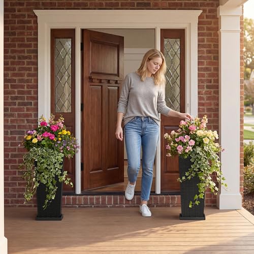 Devoko Resin 24'' Tall Planters, Large Taper Outdoor Planter - color: Black, size: 24" With Trays