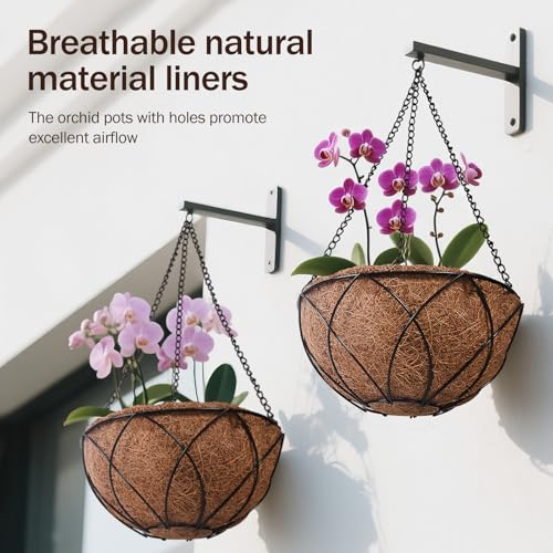 Moryimi Hanging Orchid Baskets with Liners, Set of 3 Orchid Pots with Holes