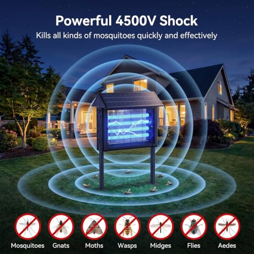 Medium Solar Bug Zapper Outdoor for 3000 sq.ft Mosquito Zapper for Patio - color: Ebony Black(12W for 3000 sq.ft)
