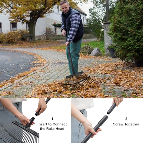 Rake for Leaves, 25 Metal Tines Wide Leaf Rake, 60'' Leaf Rakes for Lawns with Adjustable Steel Handle for Camping Flower Beds Mulch Shrub, Black - style: 25 Tines Rake