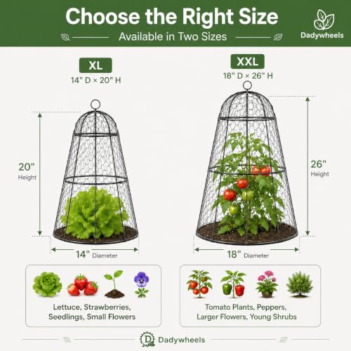 Easy-Snap Open Design Chicken Wire Cloche (6-Pack) - Adjustable Garden Plant Protectors from Birds & Animals for Large Plants & Flowers,18" D x 26" H - size: XXL / 18"D x 26"H