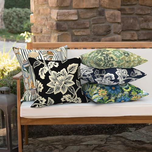 Outdoor 16x16 Inch Throw Pillow Covers Set of 2, Covers ONLY, All Weather Square Pillow Cases, Patio Cushion Pillow of Home Furniture Use, Elegant Vines Black - color: Elegant Vines Black, size: 16" x 16" (Pack of 2)