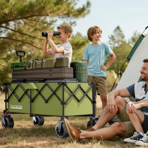46" L Collapsible Foldable Extended Wagon, 500LB Weight Capacity with 280L Heavy Duty Folding Cart,Utility Wagon with All-Terrain Beach Wheel & Drink Holders,Green - color: Green