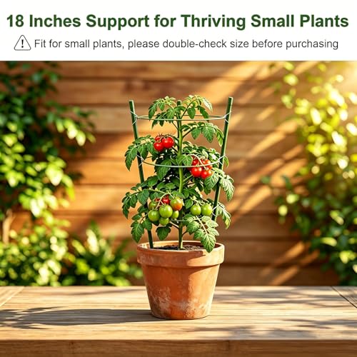 4 Pack Garden Tomato Cage for Pots, 18" Metal Tomatoes Cages Plant Support with Stable Support Rings (18") - size: 18"