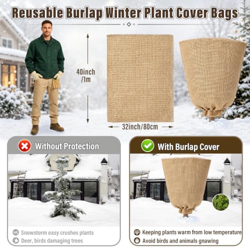 Riare 4 Packs 32 × 40 Inch Large Winter Plant Cover Bags with Drawstring - size: 32 × 40 Inch
