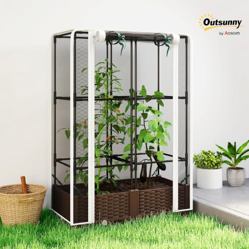 Outsunny Raised Garden Bed with Trellis 46.5" Tomato Cage Crop Cage White