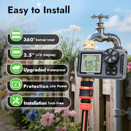 Water Timer for Garden Hose with 100% Metal Pipe, Programmable Sprinkler Controller for Garden Faucet with Auto/Manual/Rain Delay Mode, Irrigation Timers for Lawn, Yard, Outdoor Plants - size: 1-Zone-MAX