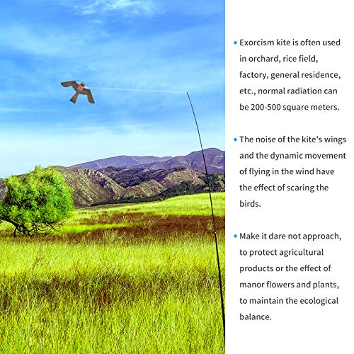 eyijklzo Bird Scarer Hawk Flying Kite with 13ft Telescopic Pole-Red - style: Red-with 4m pole