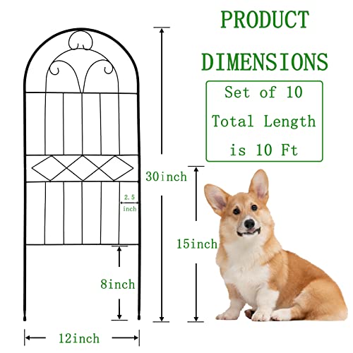 Decorative Garden Fence 30in (H) x 10ft (L), 10 Pack Rustproof Metal No Dig Fence Animal Barrier, Arched Flower Bed Edging, Wire Border Fencing Panel for Dog, Yard, Patio, Outdoor, Decor - size: 30" High,10ft