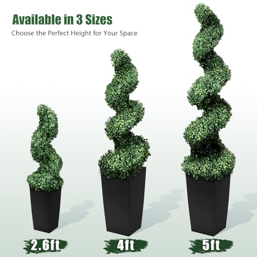 Mavis's Diary Artificial Spiral Topiary Tree 2.6ft with Elegant Sculpted Shape, UV Resistant Faux Boxwood in Square Black Pot for Indoor Entryway, Living Room, Office, Home Decor - size: 2.6ft