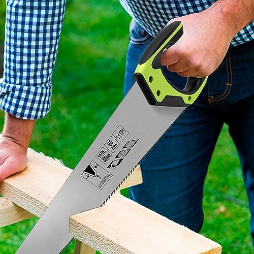 14 Inch Wood Hand Saw, 11 TPI Universal Handsaw Non-slip Ergonomic Handle Rustproof Wood Saw - color: 14 Inch Green