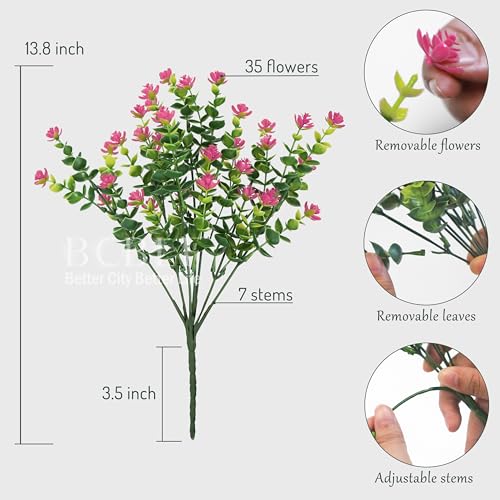 Artificial Flowers for Outdoors, 12 Bundles UV Resistant Realistic Faux Plants for Outside Porch Planter, Spring Summer Home Garden Decoration, Pink - color: Pink