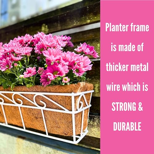 LaLaGreen Fence Window Box (30 in, 2 Pack) White Metal Trough Planter - size: 30" (76cm) x 2 pack
