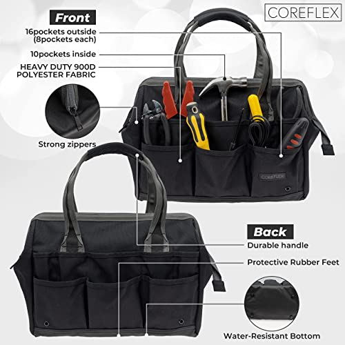 Coreflex 14 inch Wide-Mouth Tool Bag, Gear Bag, Multiple Purpose - for Plumbers, Electricians, Handymen also good for daily use, office use and camping. (Black) - color: Black