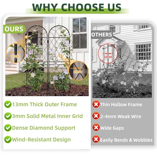 2 Pack 70.8" X 19.7" Metal Garden Trellis for Climbing Plants Outdoor - Rustproof Heavy Duty Arched Trellis - Decorative Rose Plant Support Trellis for Roses,Vines,Vegetables,Flowers,Black