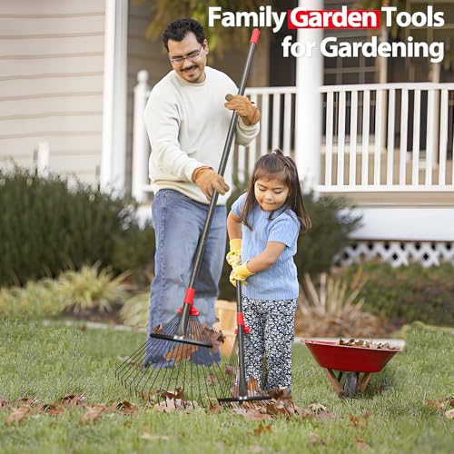 Rake for Leaves, Adjustable Garden Leaf Rakes for Lawns Heavy Duty, Metal Rake with 18 Clog-Free Tines, 9”-17” Collapsible Head, 6 ft Long Handle, Yard Tools for Gardening Camping Fast Cleanup - style: 6 FT